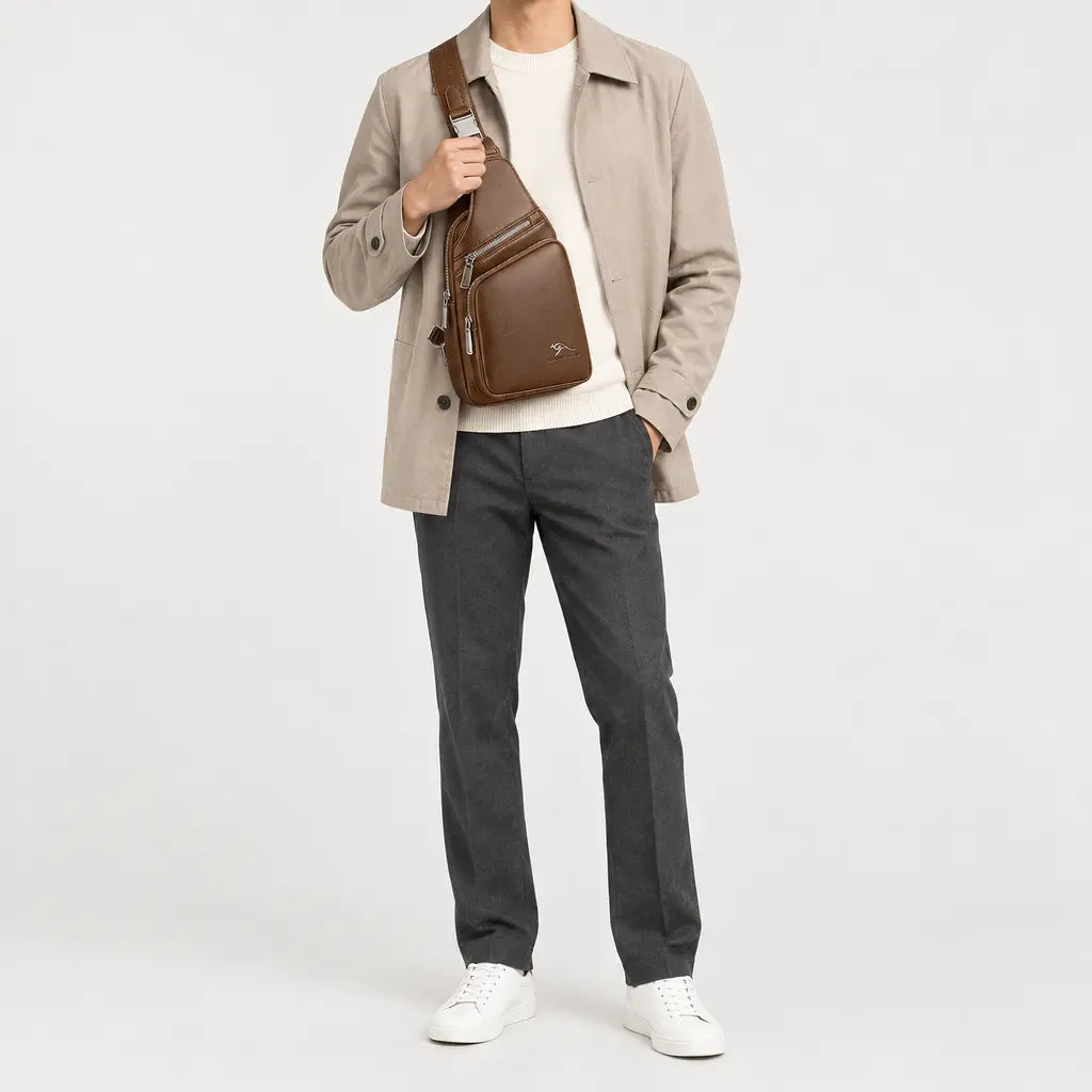 Sacoche homme en simili cuir - marron