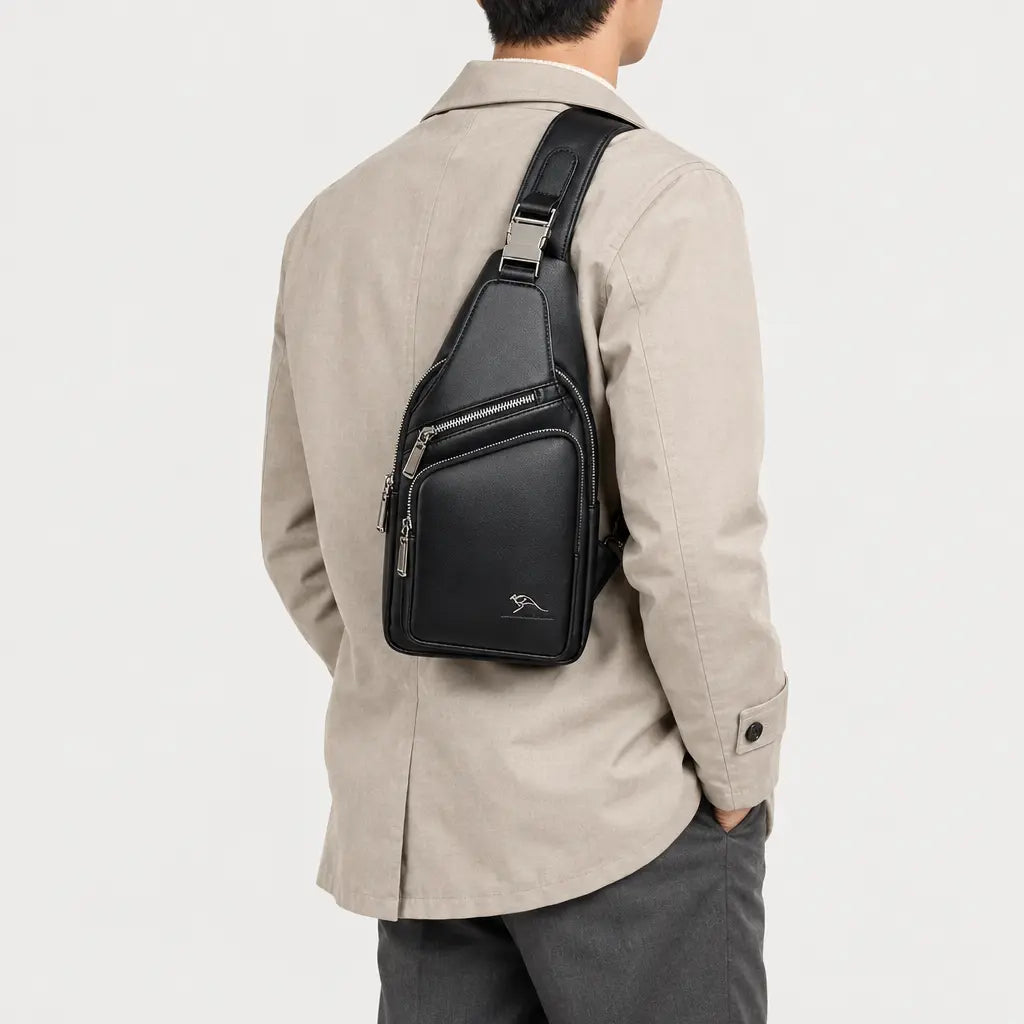 Sacoche homme en simili cuir - noir