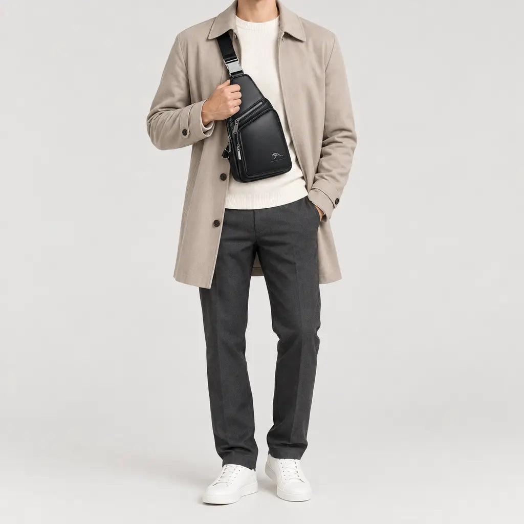 Sacoche homme en simili cuir - noir