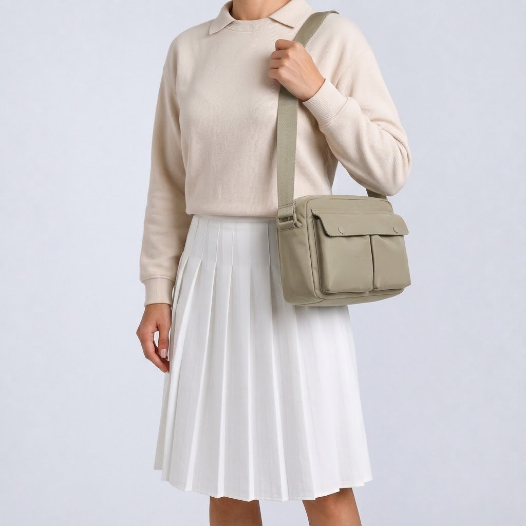 Sac bandoulière unisexe en nylon - kaki