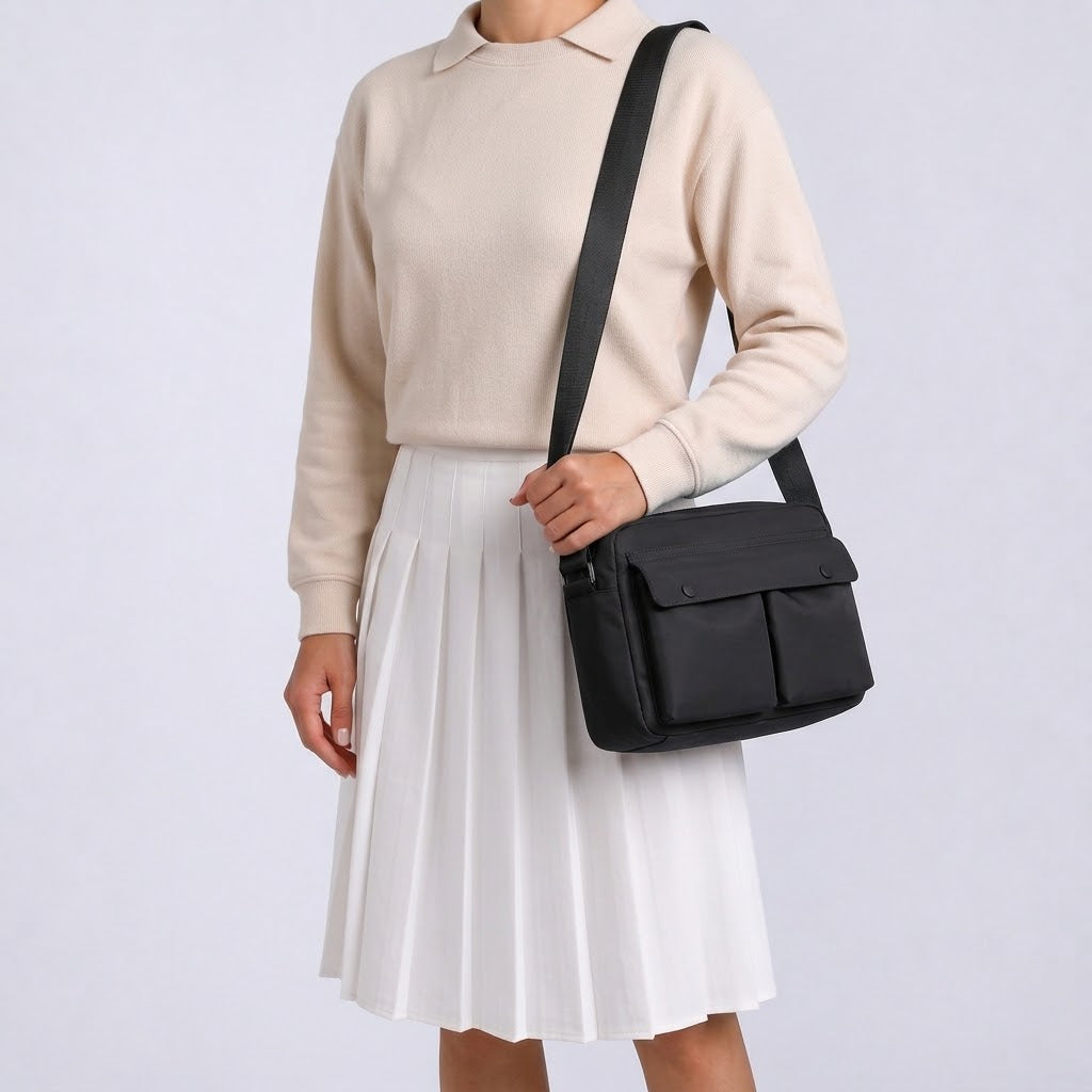 Sac bandoulière unisexe en nylon - noir