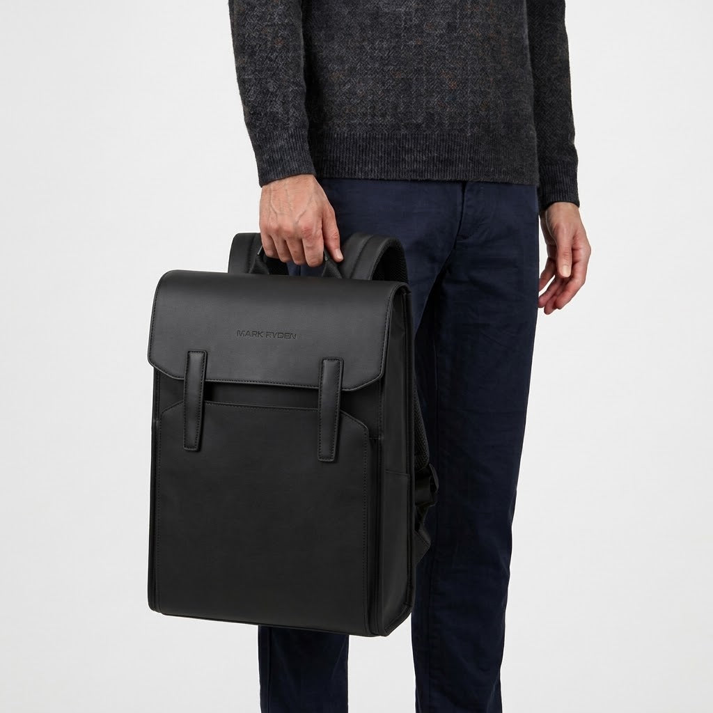 Sac ordinateur homme en cuir imperméable - noir