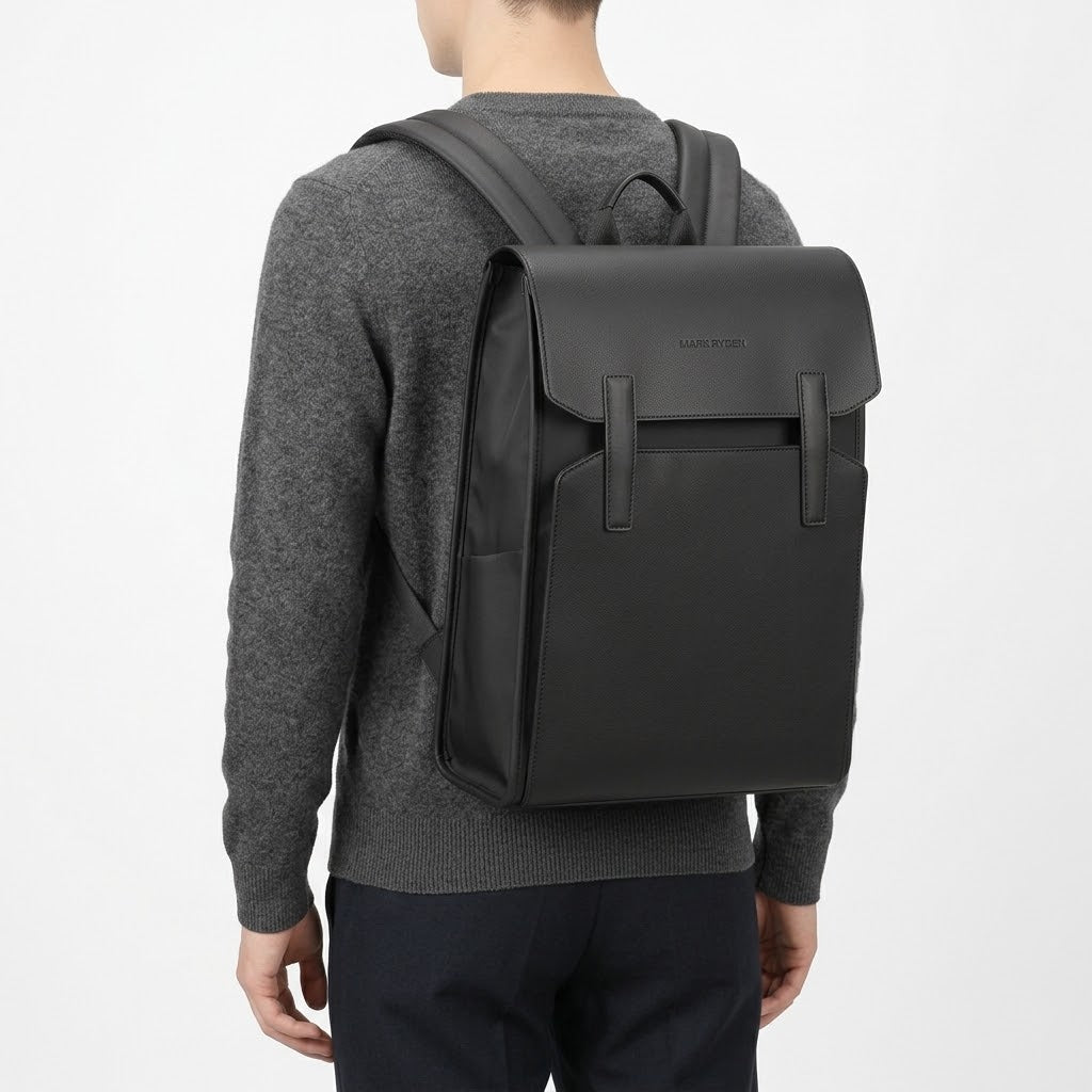 Sac ordinateur homme en cuir imperméable - noir