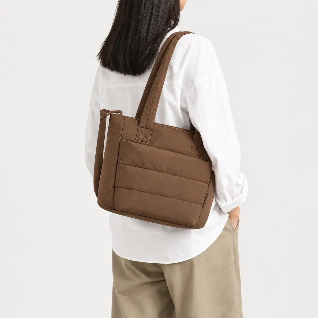 Sac cabas à bandoulière rembourrée - marron