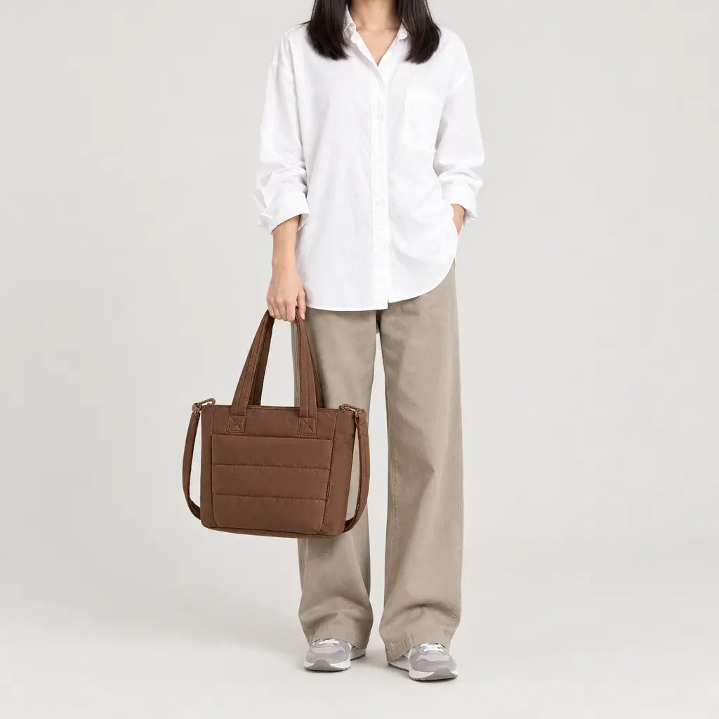 Sac cabas à bandoulière rembourrée - marron