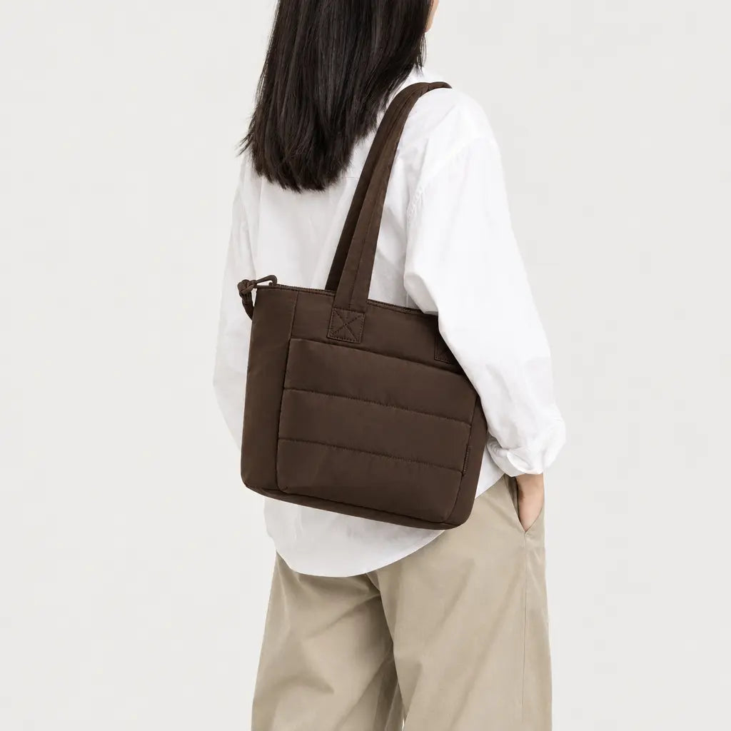 Sac cabas à bandoulière rembourrée - chocolat