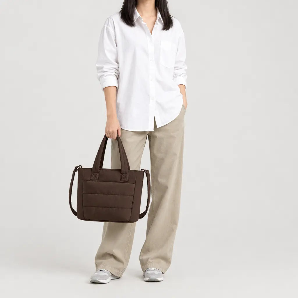 Sac cabas à bandoulière rembourrée - chocolat