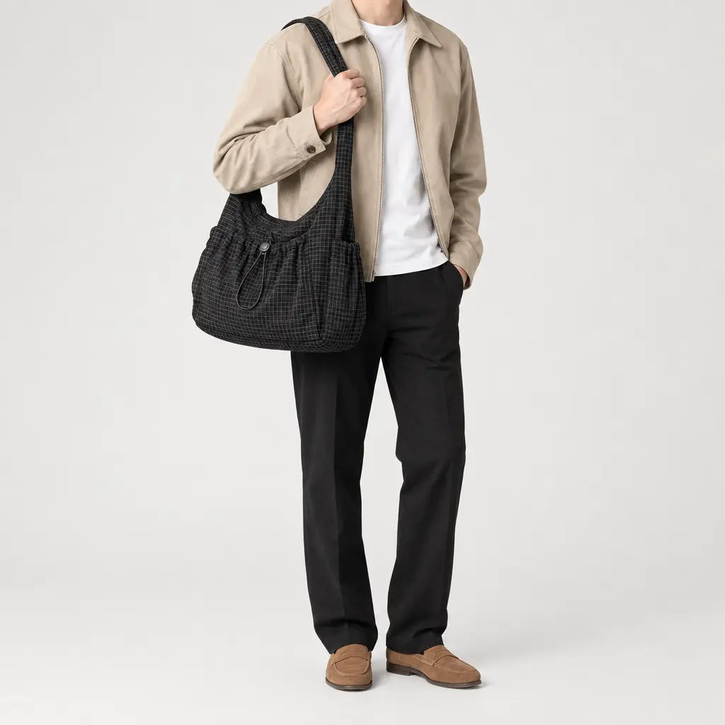 Sac bandoulière en nylon - noir