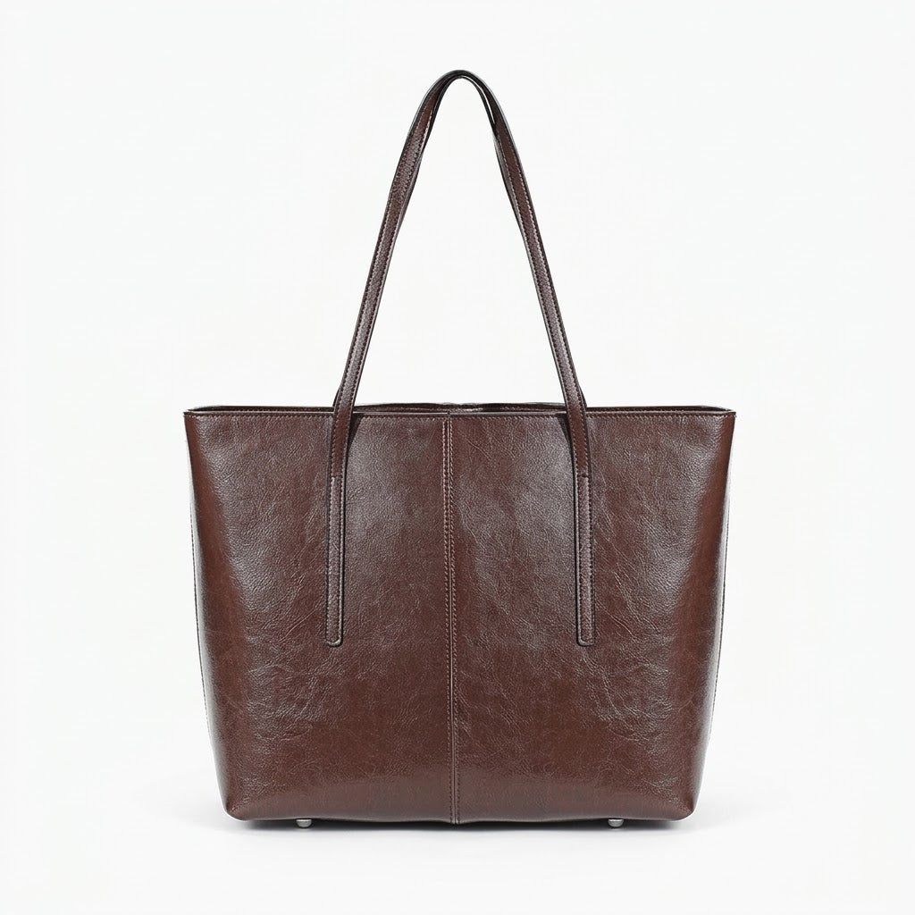 Sac cabas femme en cuir véritable zippé - cafe