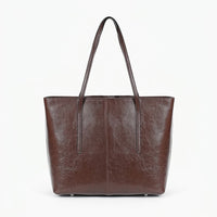 Sac cabas femme en cuir véritable zippé - cafe