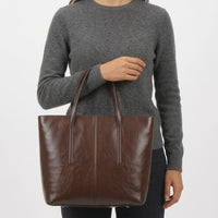 Sac cabas femme en cuir véritable zippé - cafe