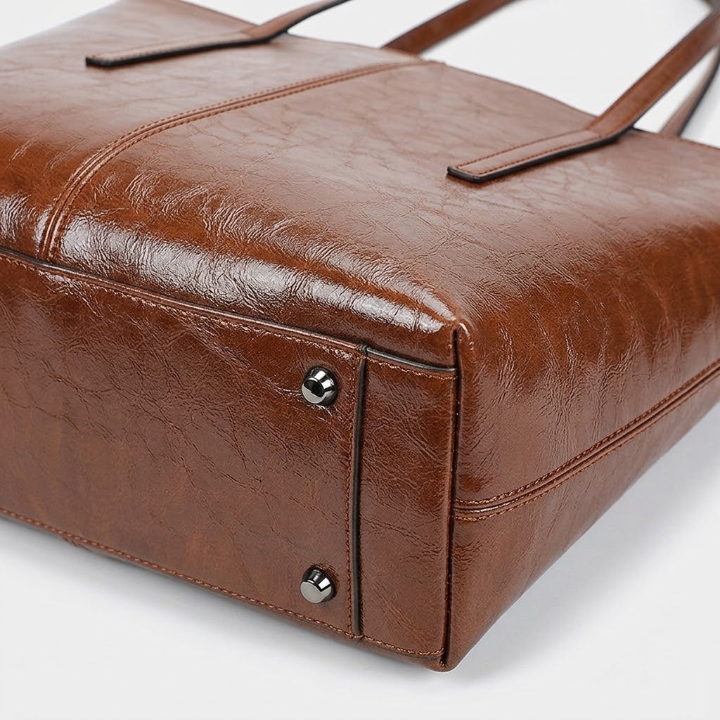 Sac cabas femme en cuir véritable zippé - marron