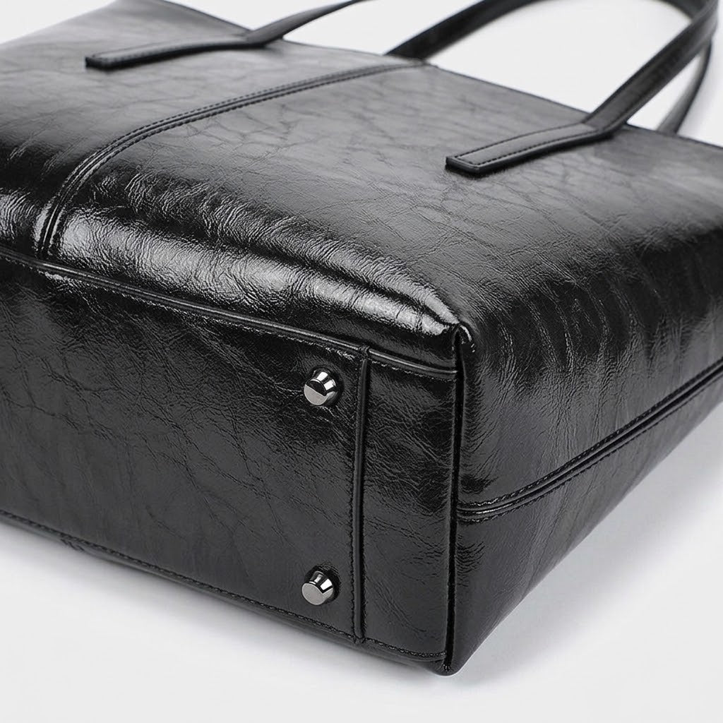 Sac cabas femme en cuir véritable zippé - noir