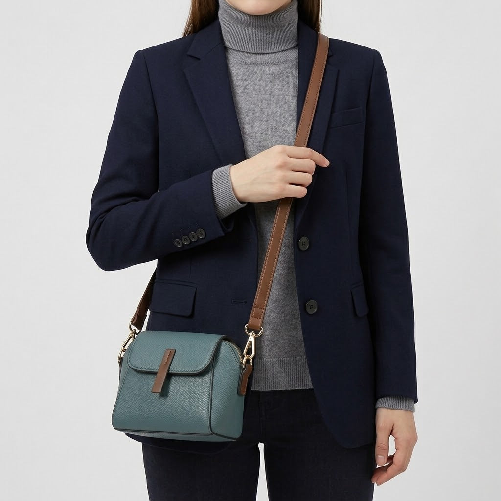 Sac bandoulière femme en cuir véritable - bleu