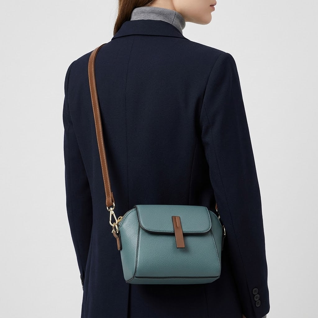 Sac bandoulière femme en cuir véritable - bleu