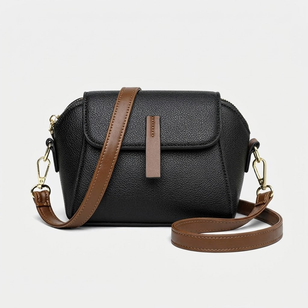 Sac bandoulière femme en cuir véritable - noir