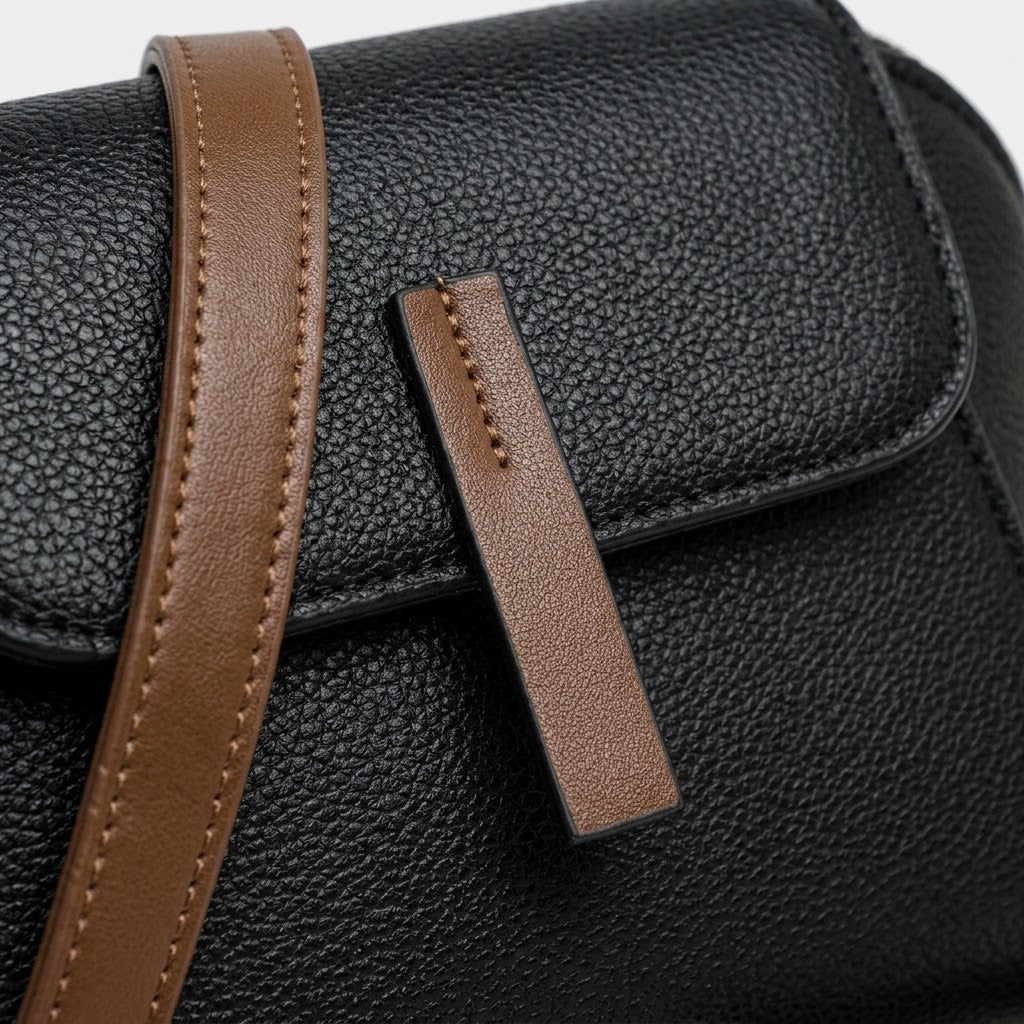 Sac bandoulière femme en cuir véritable - noir