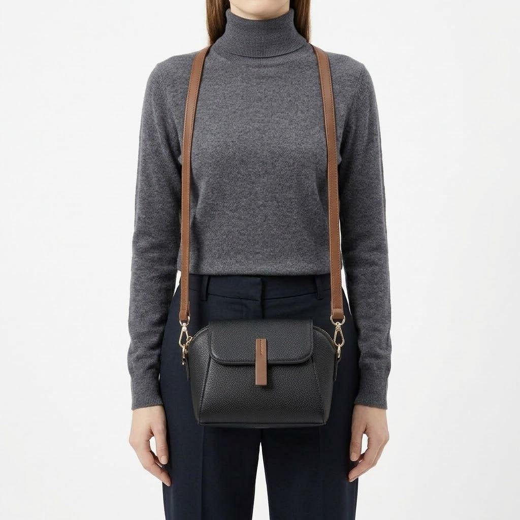 Sac bandoulière femme en cuir véritable - noir