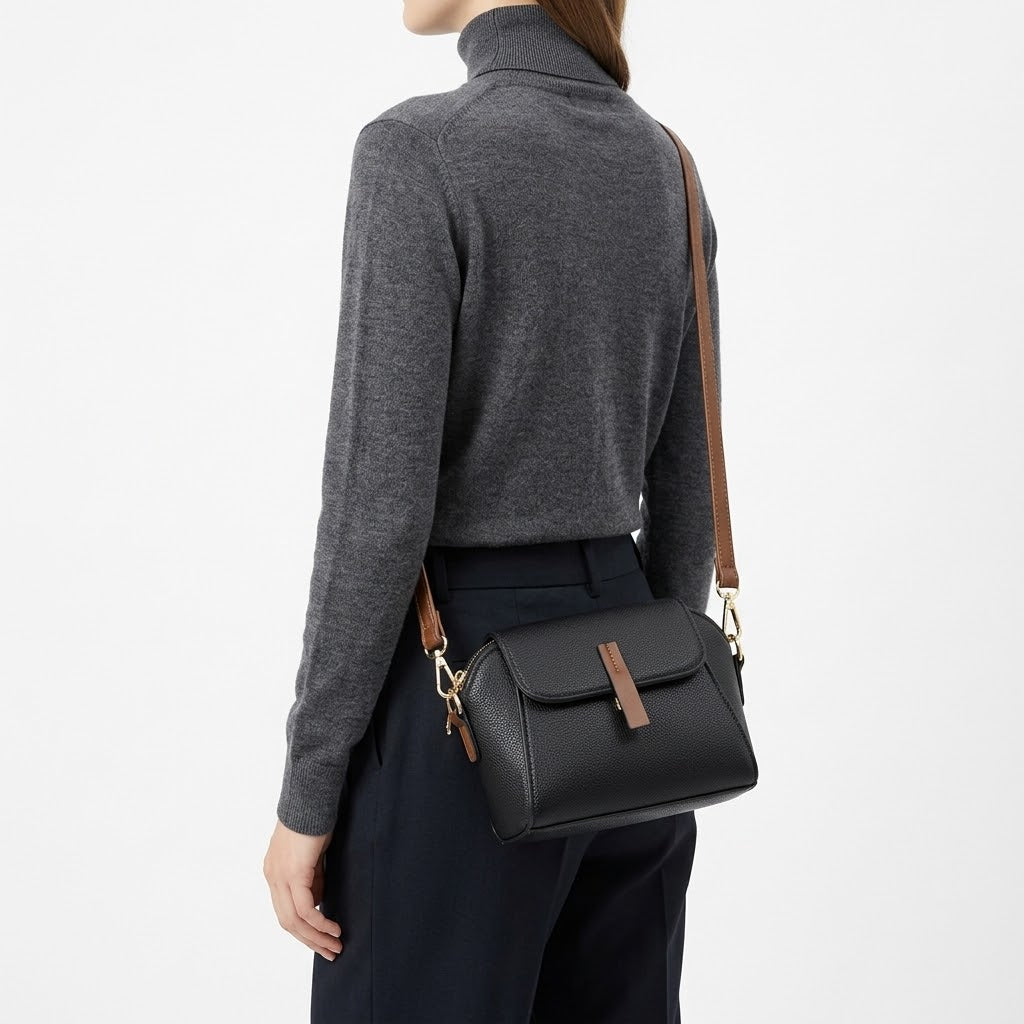 Sac bandoulière femme en cuir véritable - noir