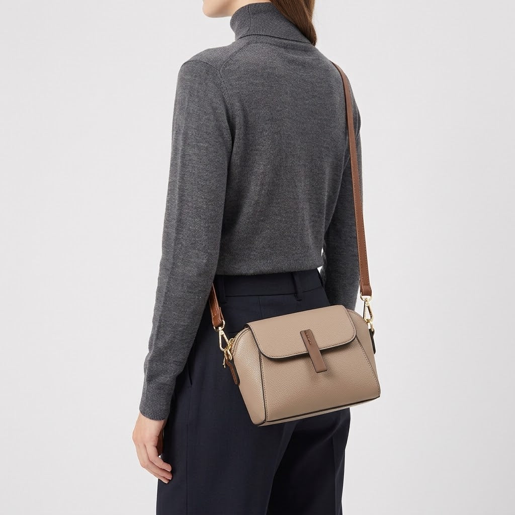 Sac bandoulière femme en cuir véritable - kaki