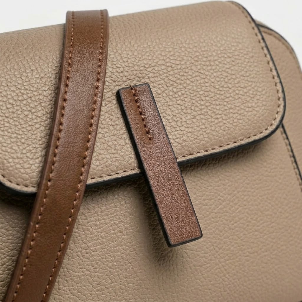 Sac bandoulière femme en cuir véritable - kaki