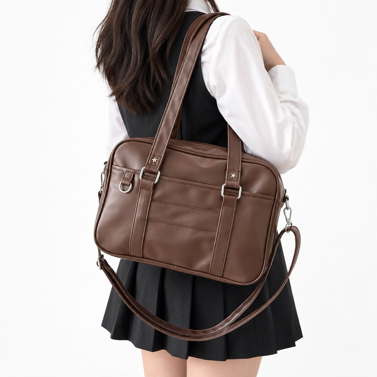 Sac bandoulière femme à poche extérieure - marron