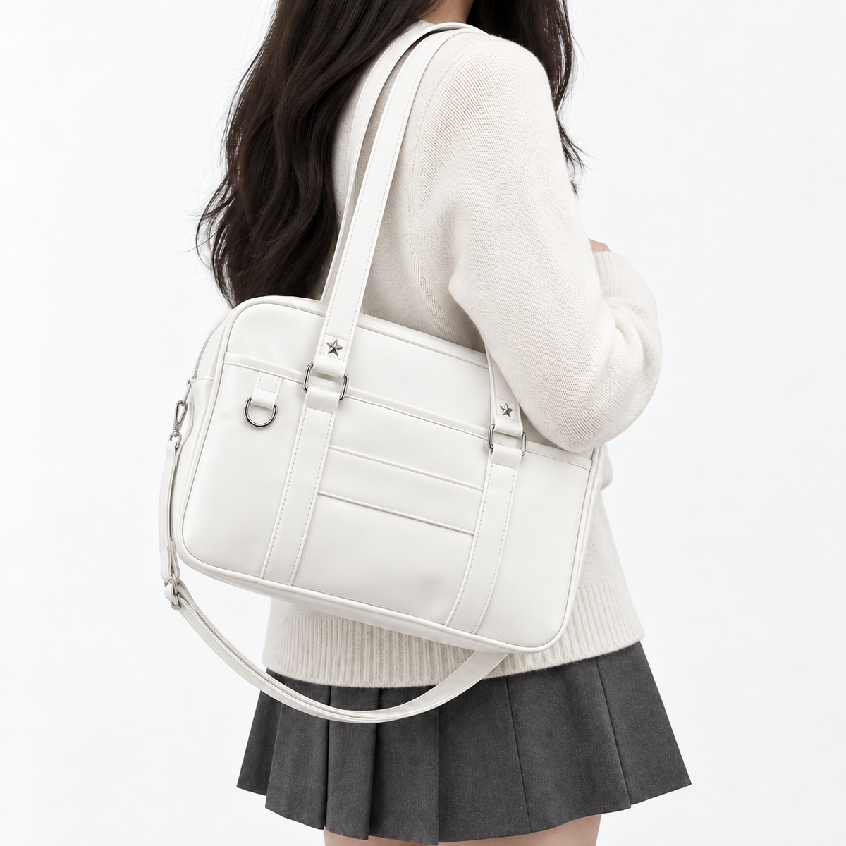 Sac bandoulière femme à poche extérieure - blanc