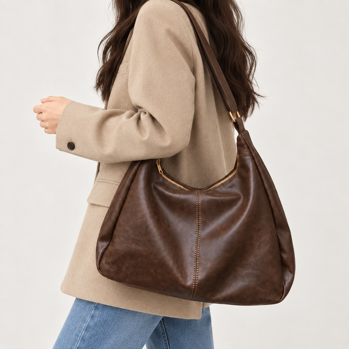 Sac à main carré femme à bandoulière - cafe