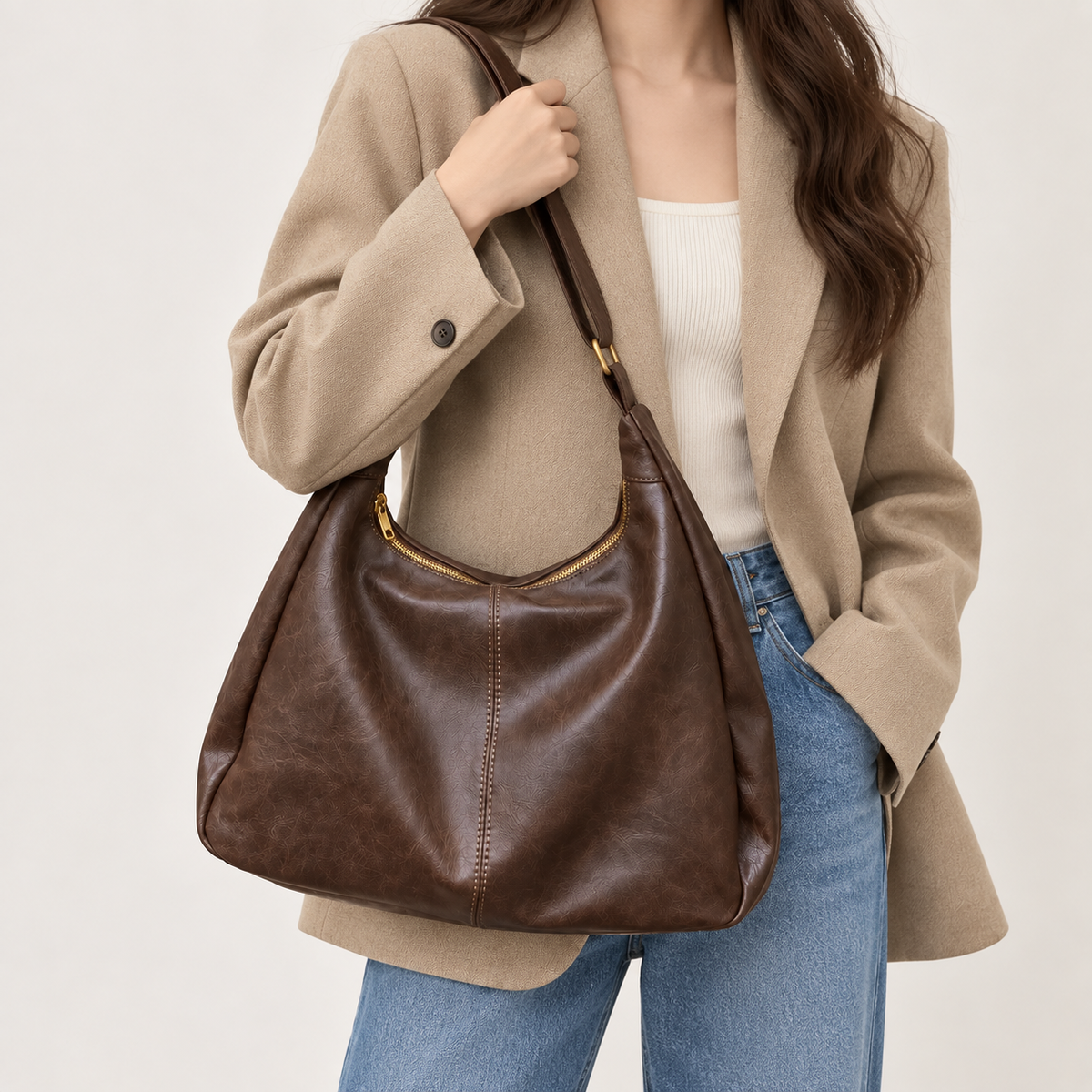 Sac à main carré femme à bandoulière - cafe