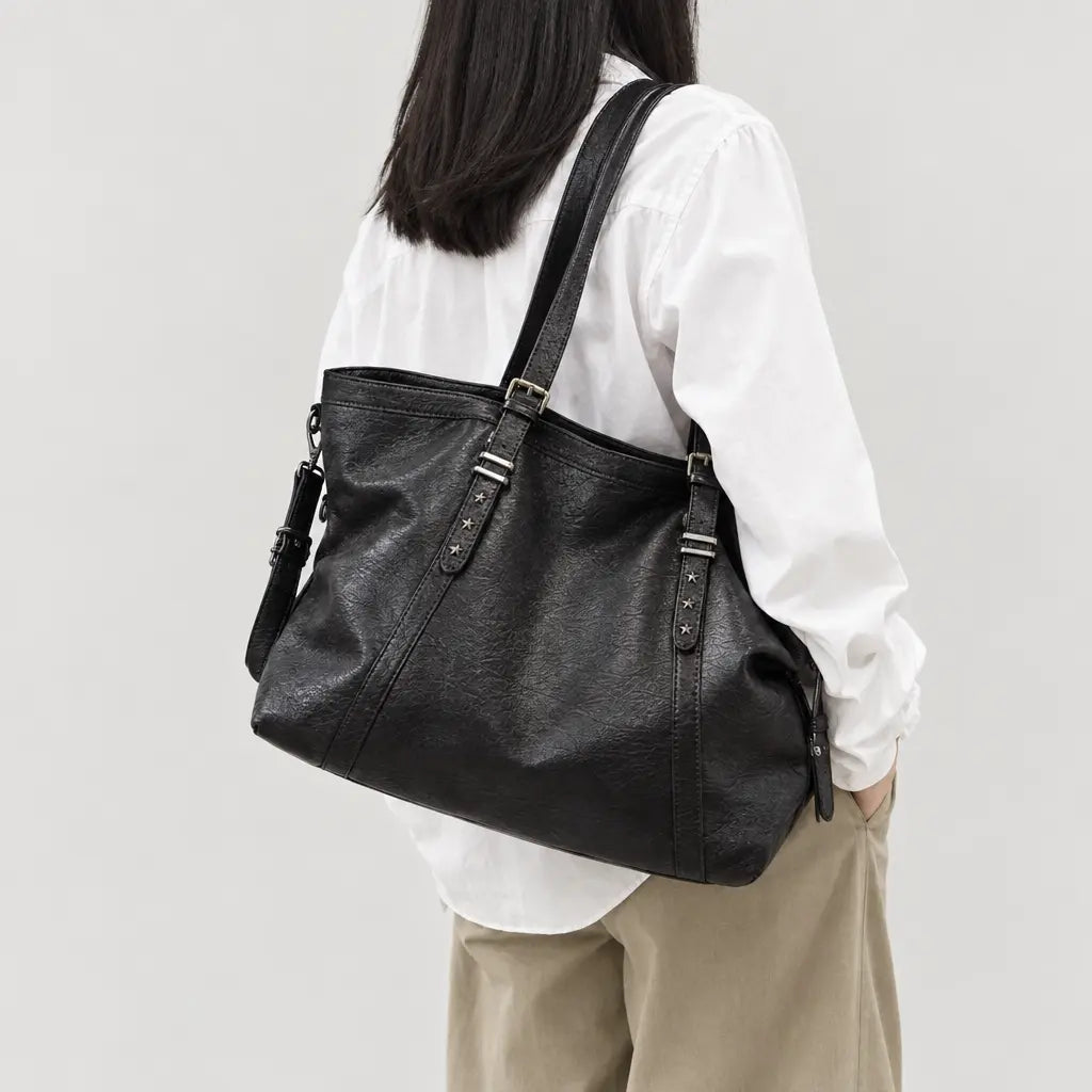Sac cabas femme en simili cuir - noir
