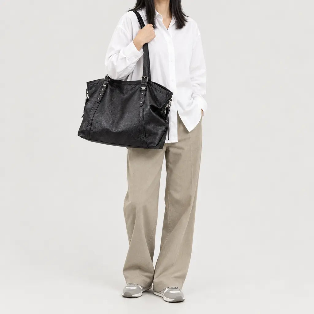 Sac cabas femme en simili cuir - noir
