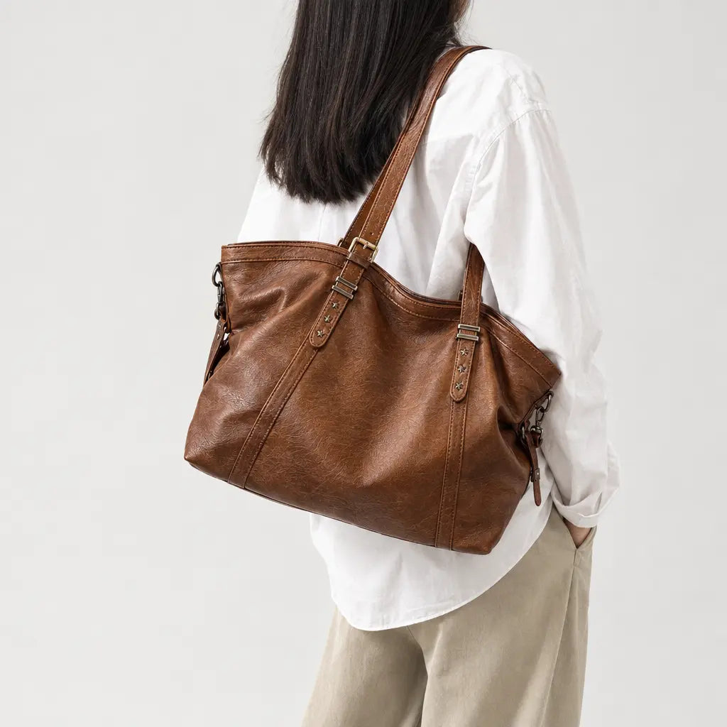 Sac cabas femme en simili cuir - cafe