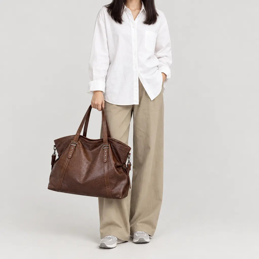Sac cabas femme en simili cuir - cafe