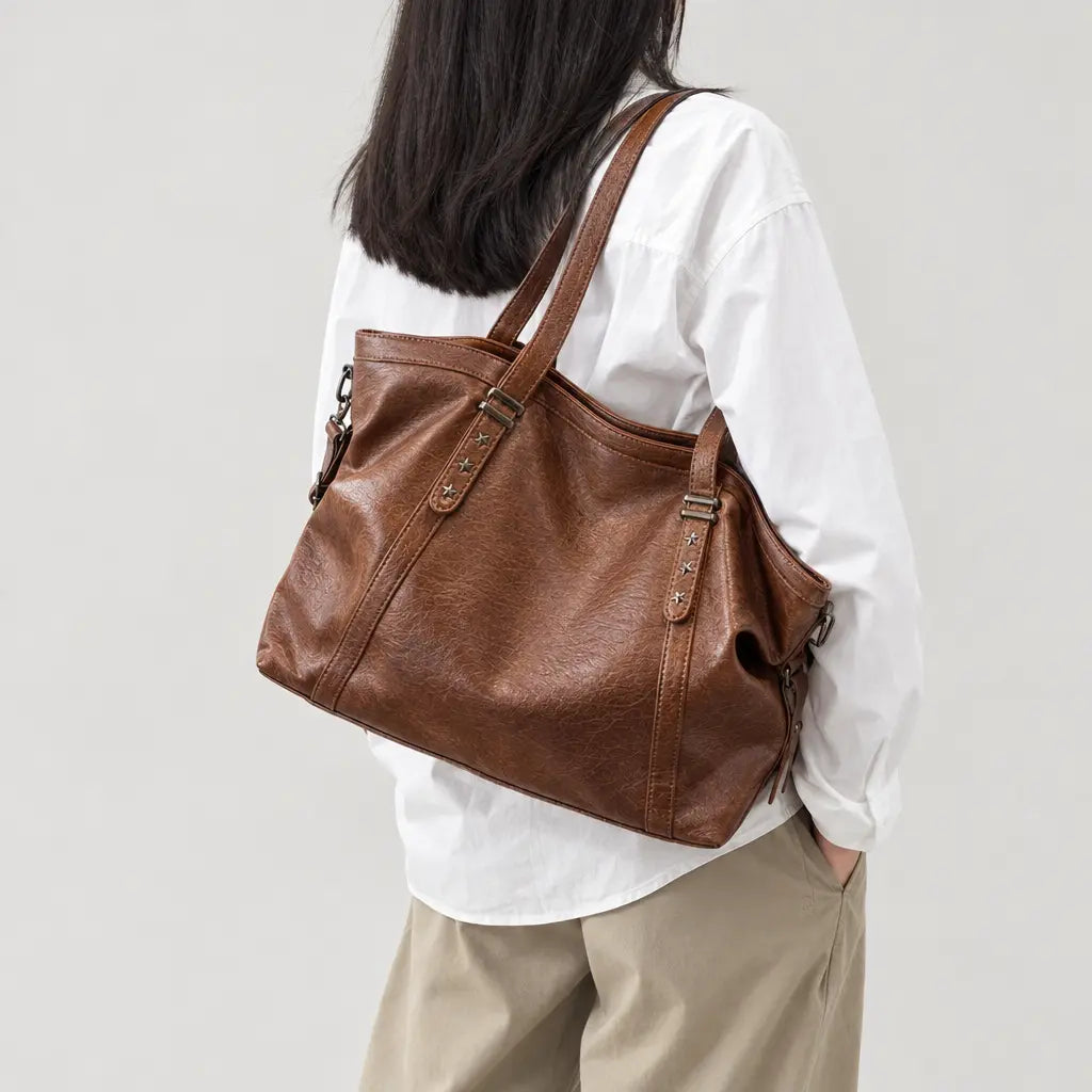 Sac cabas femme en simili cuir - marron