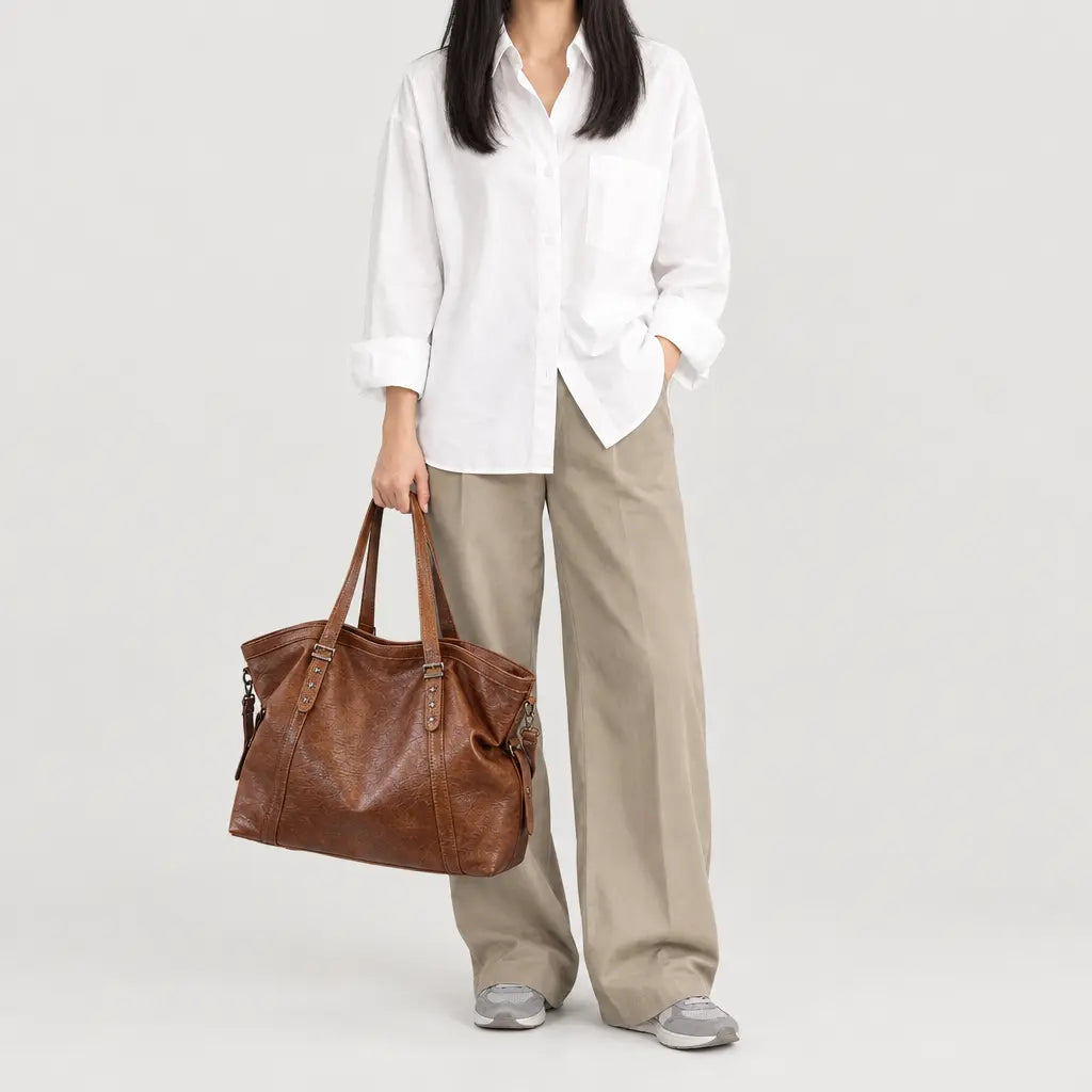 Sac cabas femme en simili cuir - marron