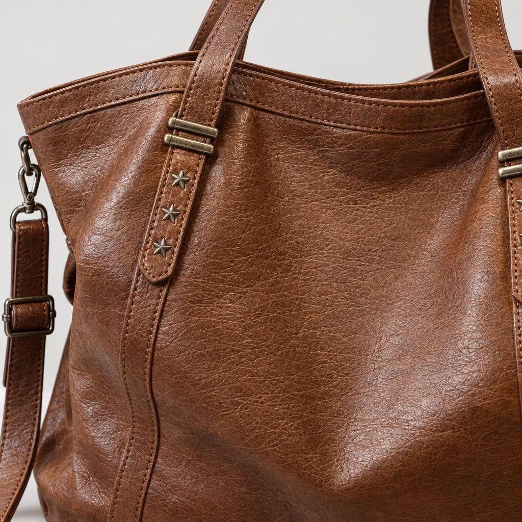 Sac cabas femme en simili cuir - marron