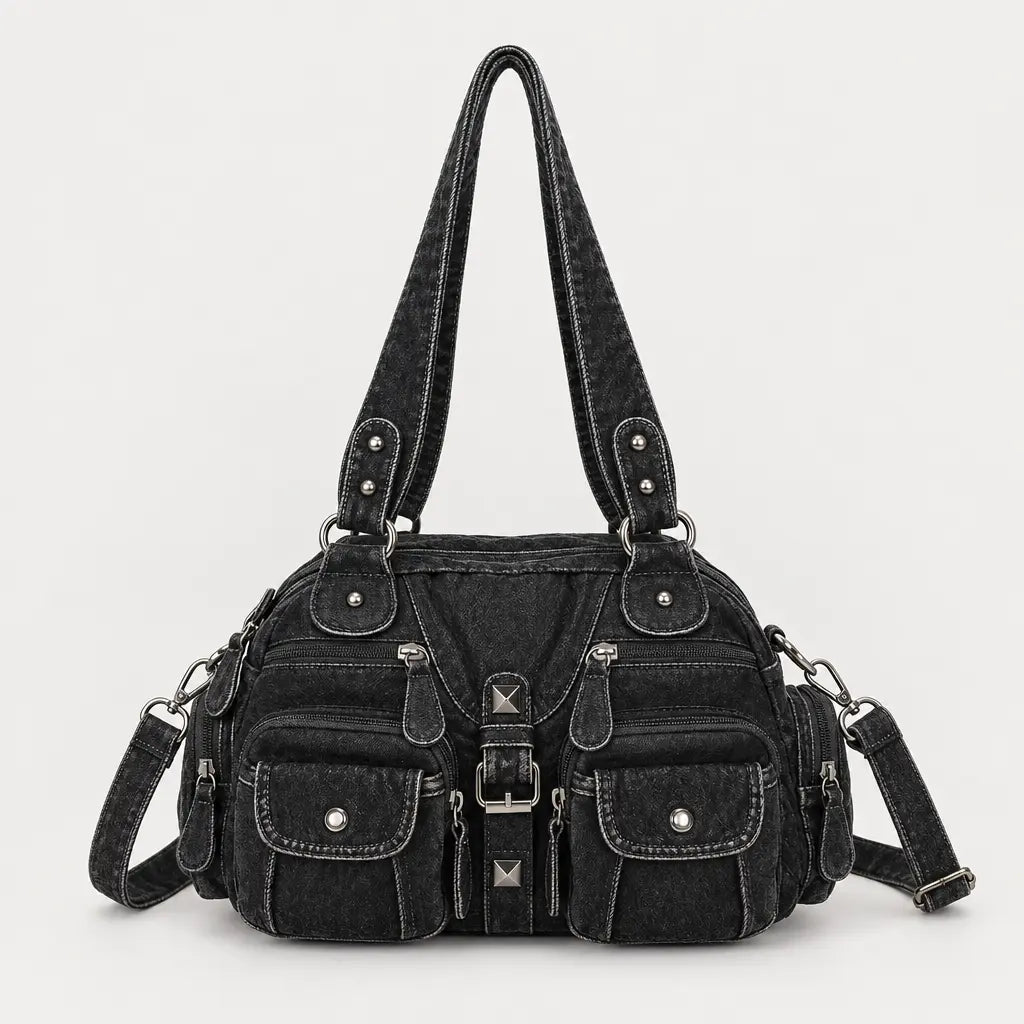 Sac à main femme en simili cuir à anse - jean noir