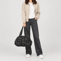 Sac à main femme en simili cuir à anse - jean noir