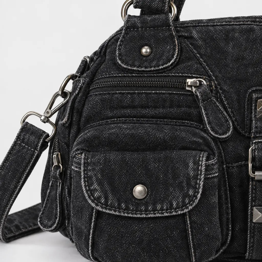 Sac à main femme en simili cuir à anse - jean noir