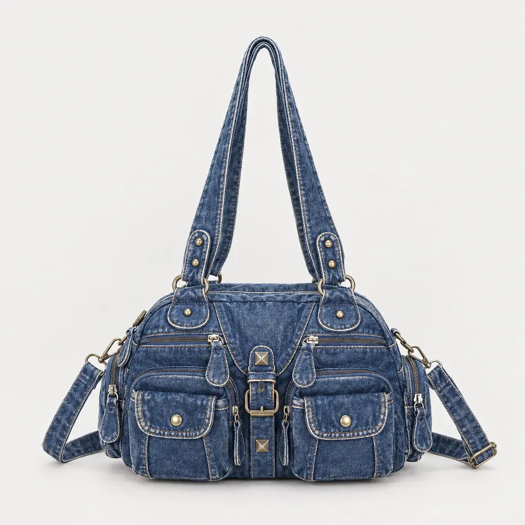 Sac à main femme en simili cuir à anse - jean bleu