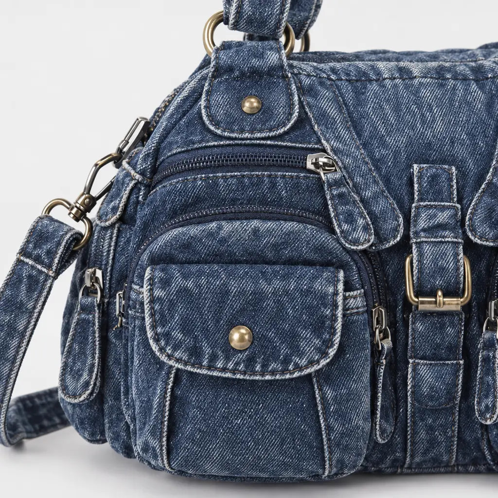 Sac à main femme en simili cuir à anse - jean bleu