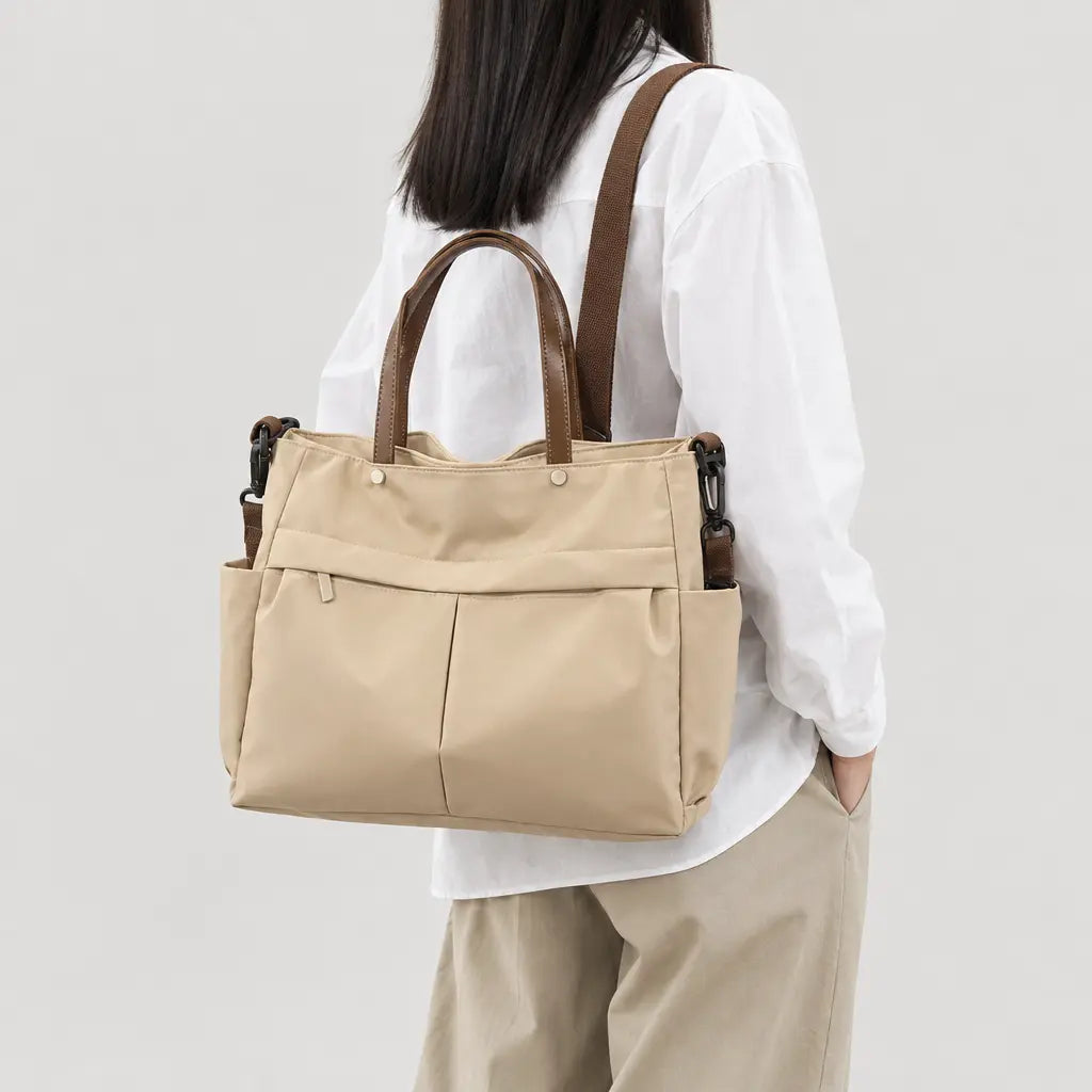 Sac cabas femme en nylon - beige