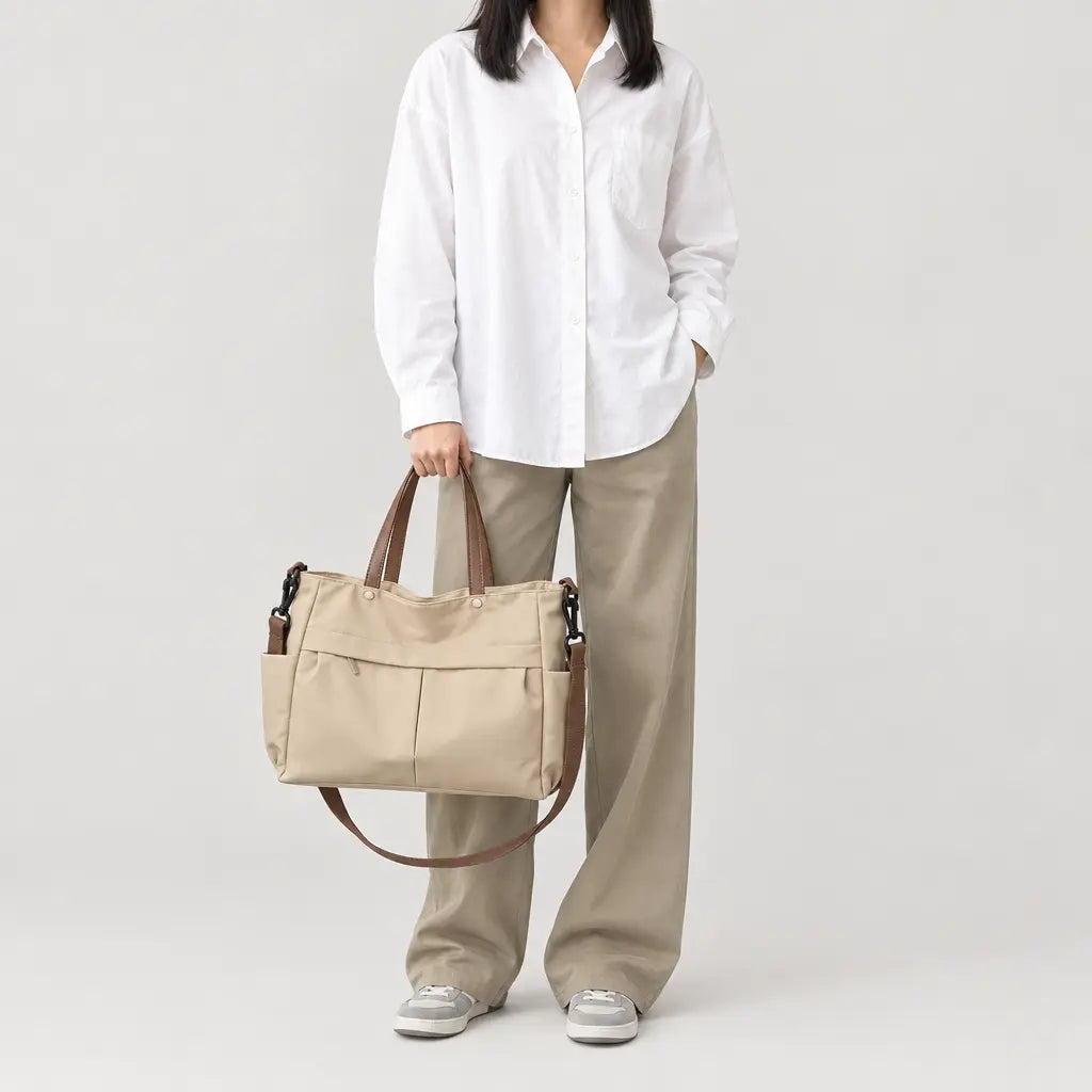 Sac cabas femme en nylon - beige