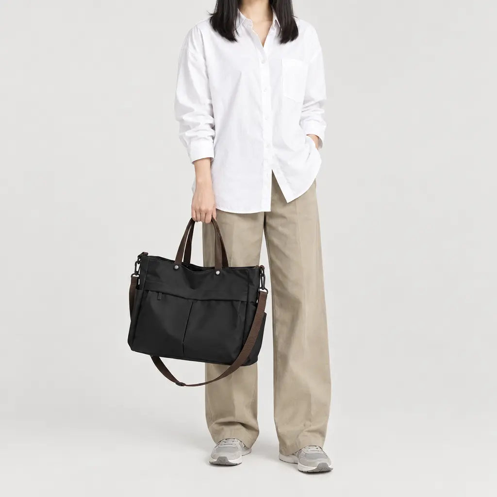 Sac cabas femme en nylon - noir