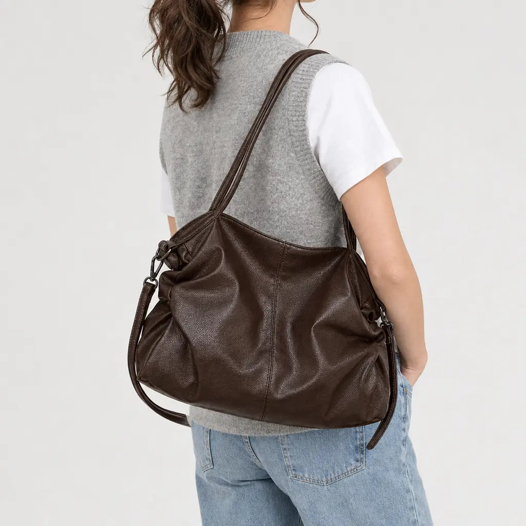 Sac à main femme à bouton-pression - cafe