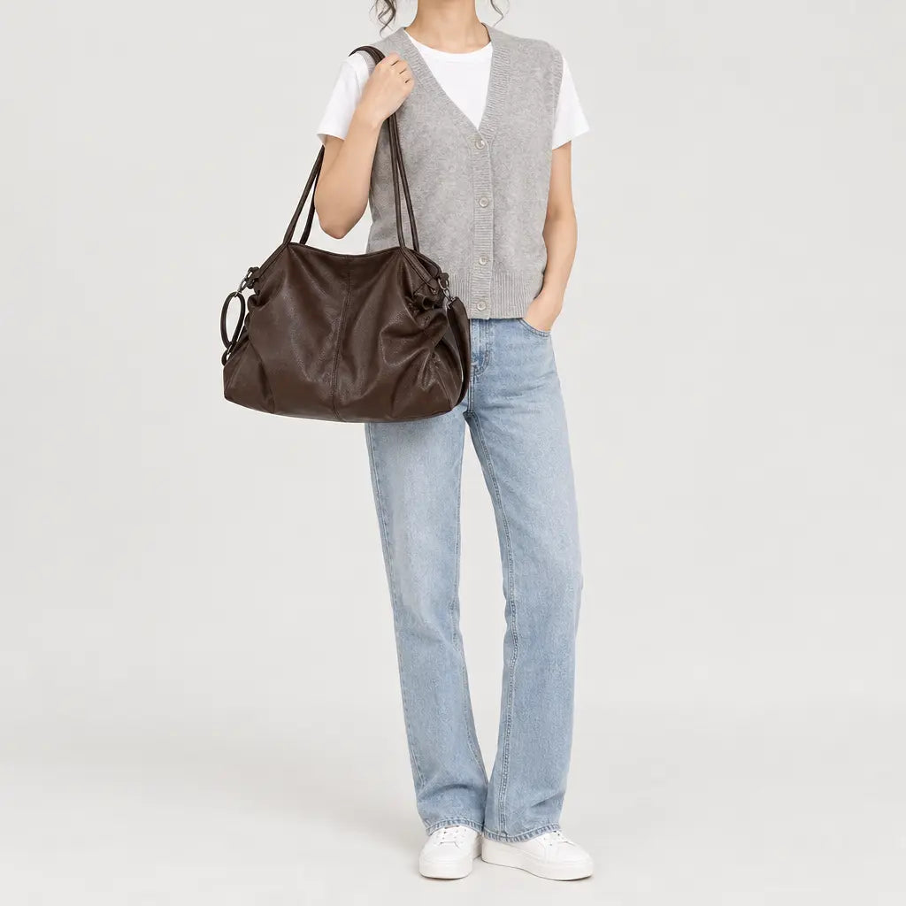 Sac à main femme à bouton-pression - cafe