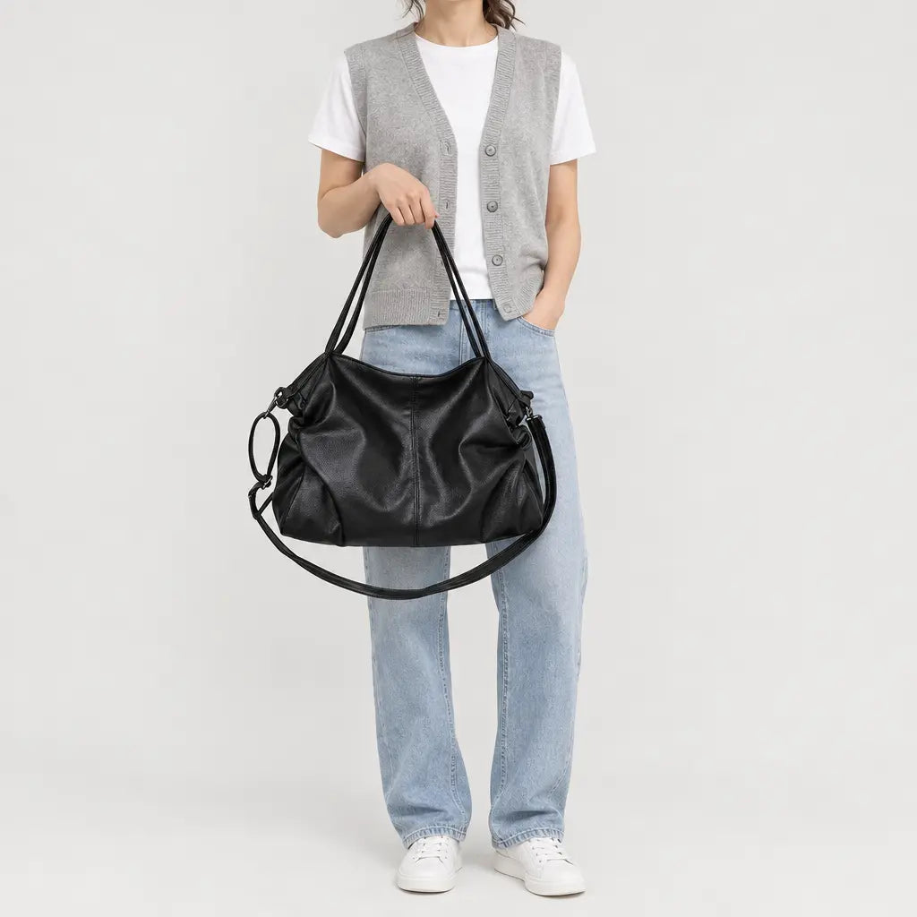 Sac à main femme à bouton-pression - noir