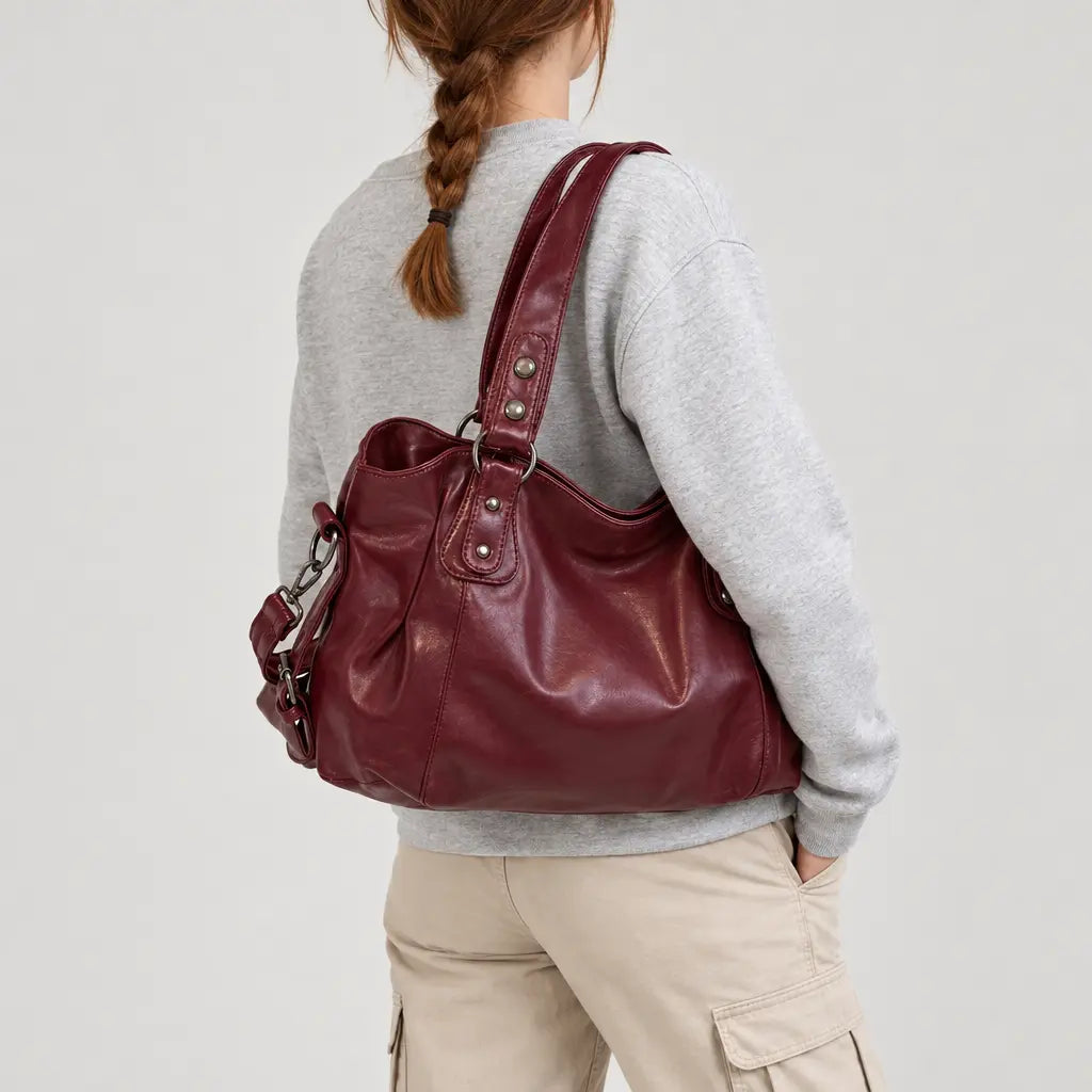 Sac à main femme bicolore - bordeaux