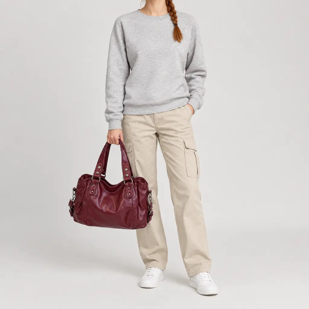 Sac à main femme bicolore - bordeaux