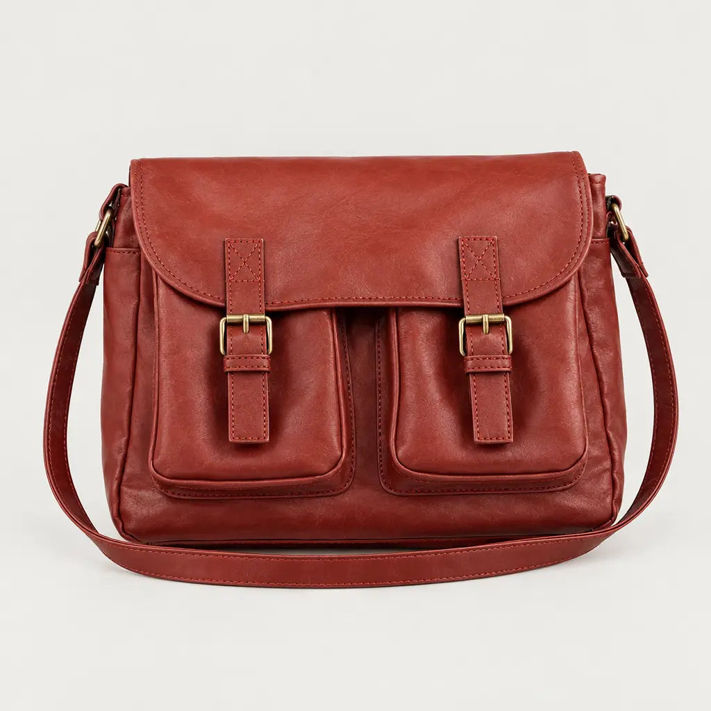 Sac bandoulière femme à double fermeture - rouge